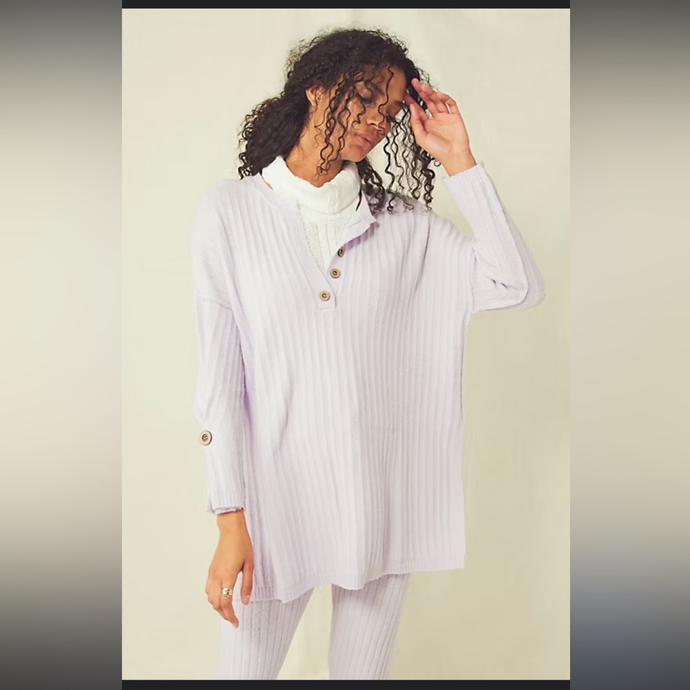 Intimately Free People Around the Clock Pullover Ribbed Button Tunic L/XL